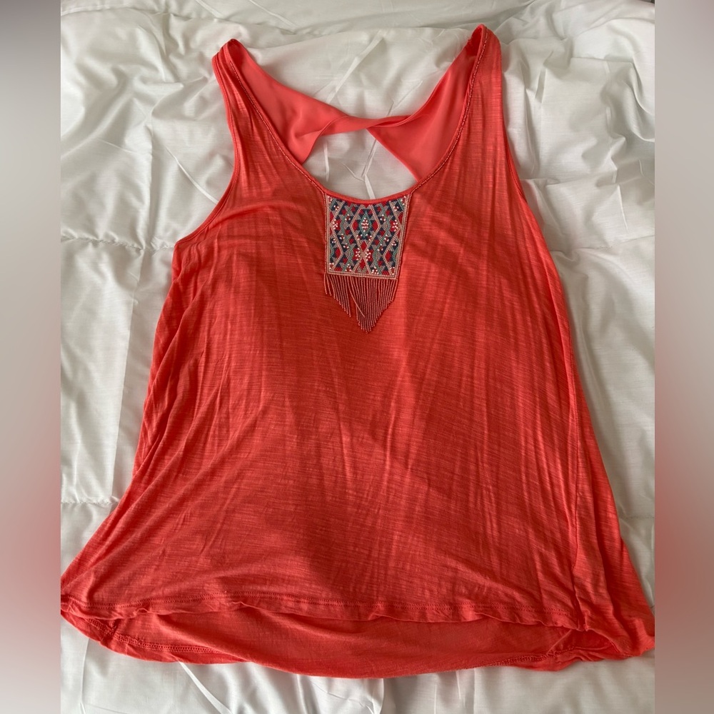 American Eagle, Coral Sleeveless Top with beading, M
